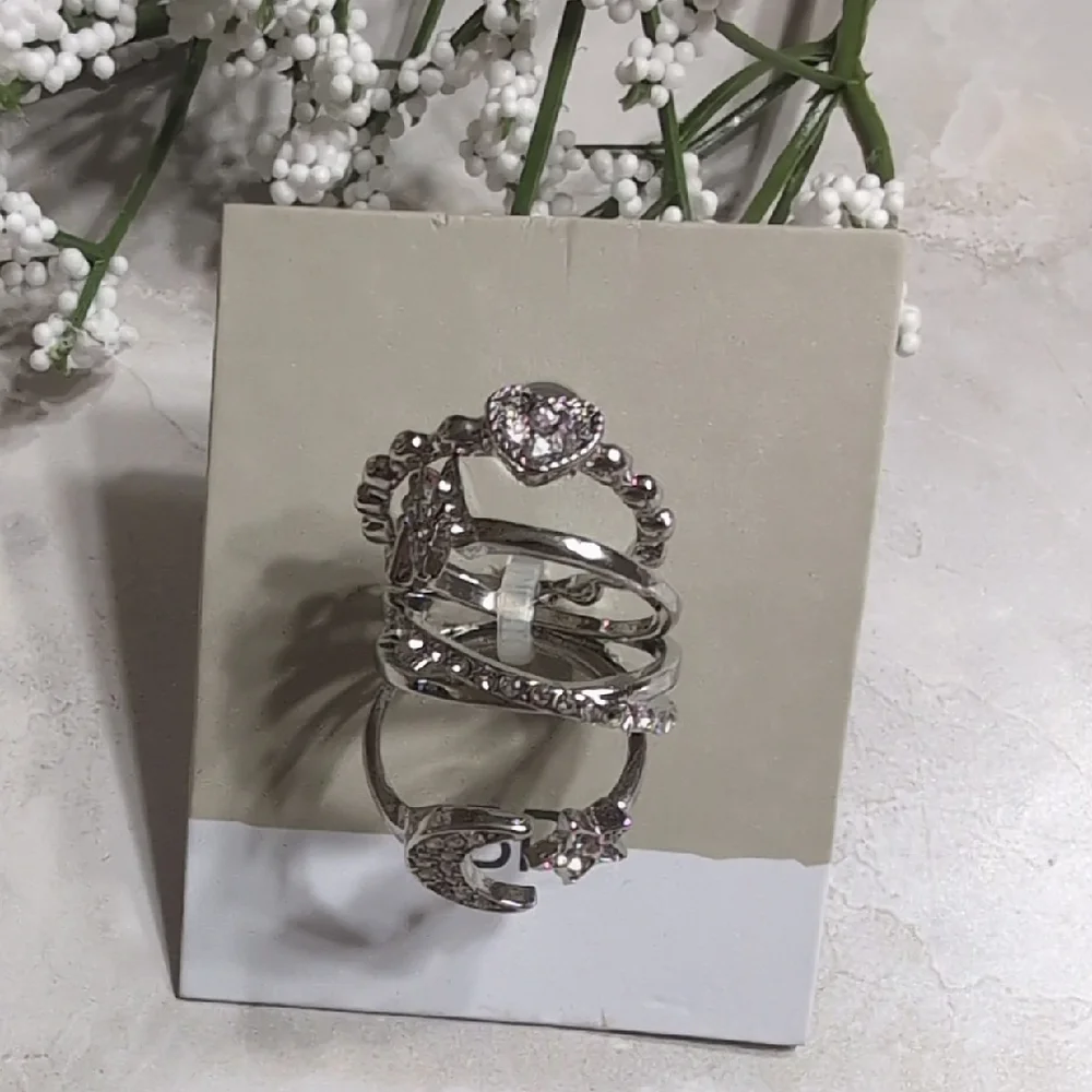 BP Nordstrom Sparkly Silver Heart and Star Ring Set Size 7